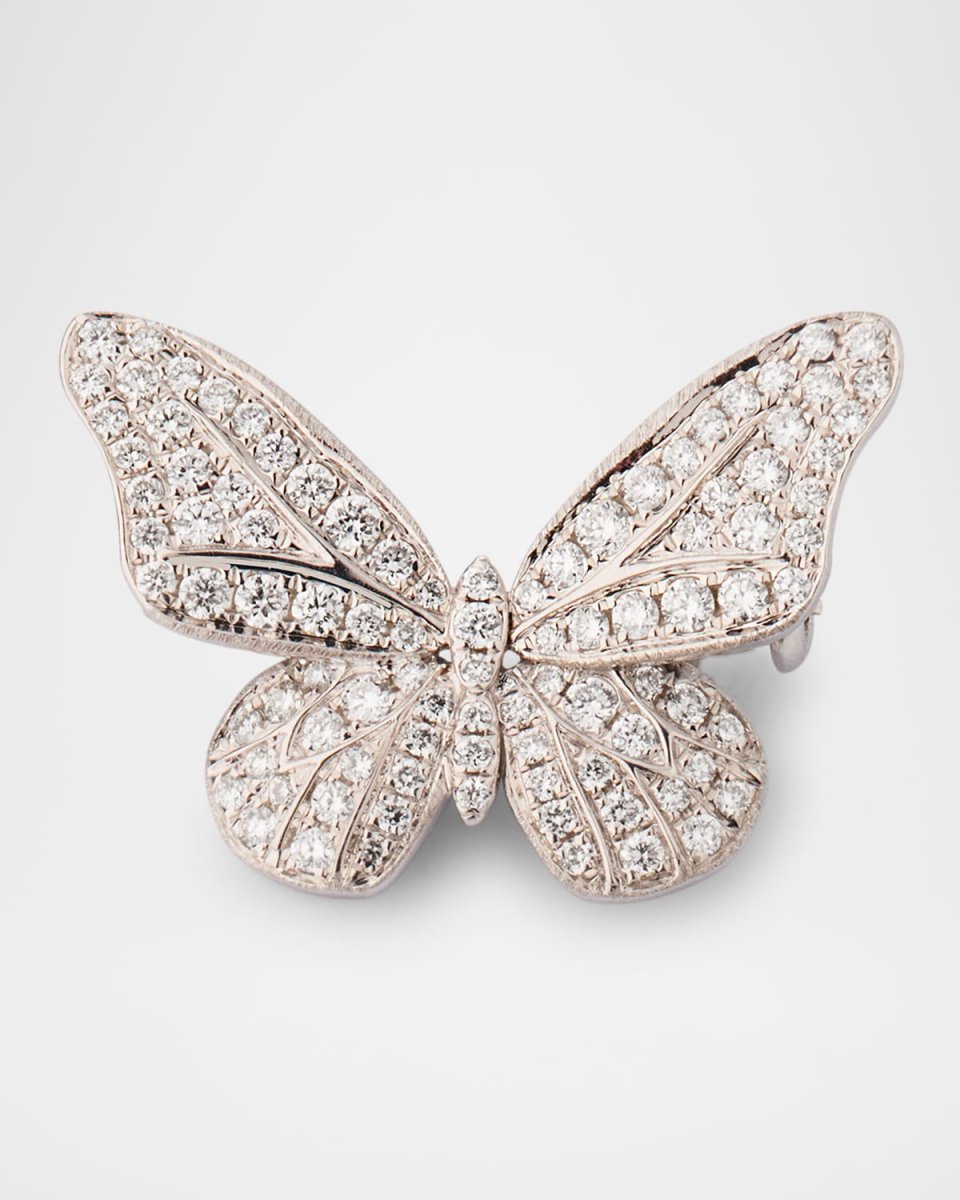 14K White Gold All Diamond Butterfly Pin Pendant